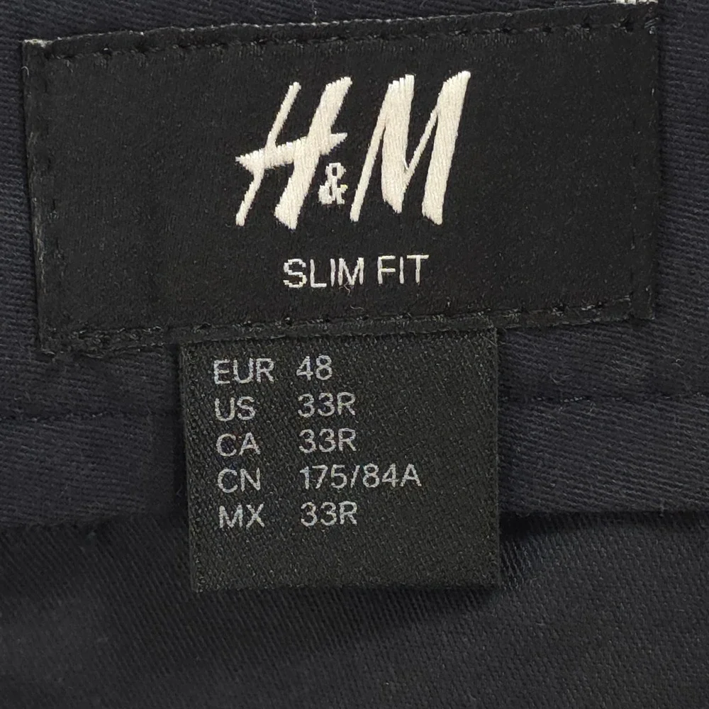 H&M Linen Trousers Men 33R Slim Fit Navy Blue Neutral Coastal Summer Chino Pants